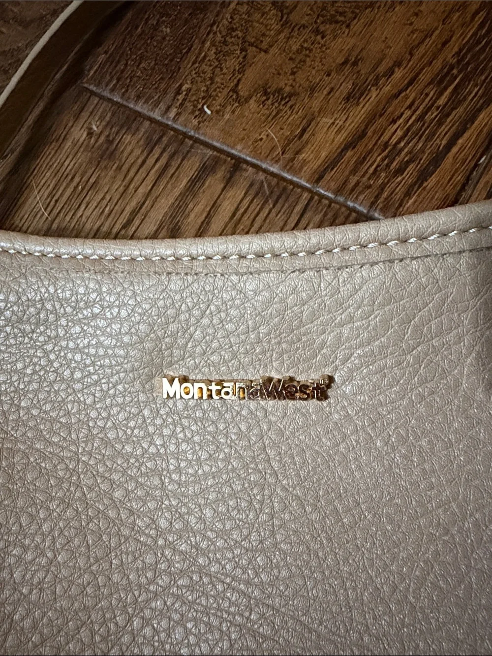 Montana West Cream Pebbled Leather Wristlet with Gold Logo
